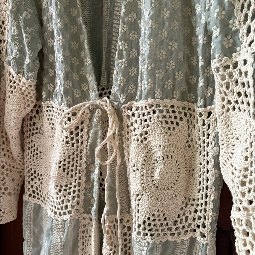 Zara Lace Crochet Top in Cream and Gray